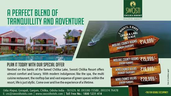 An offer creative for Swosti Resorts highlighting the room rates