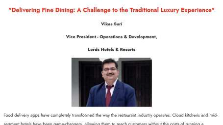 A web page showing a man in a suit speaking about hospitality industry insights - Lords Hotels & Resorts