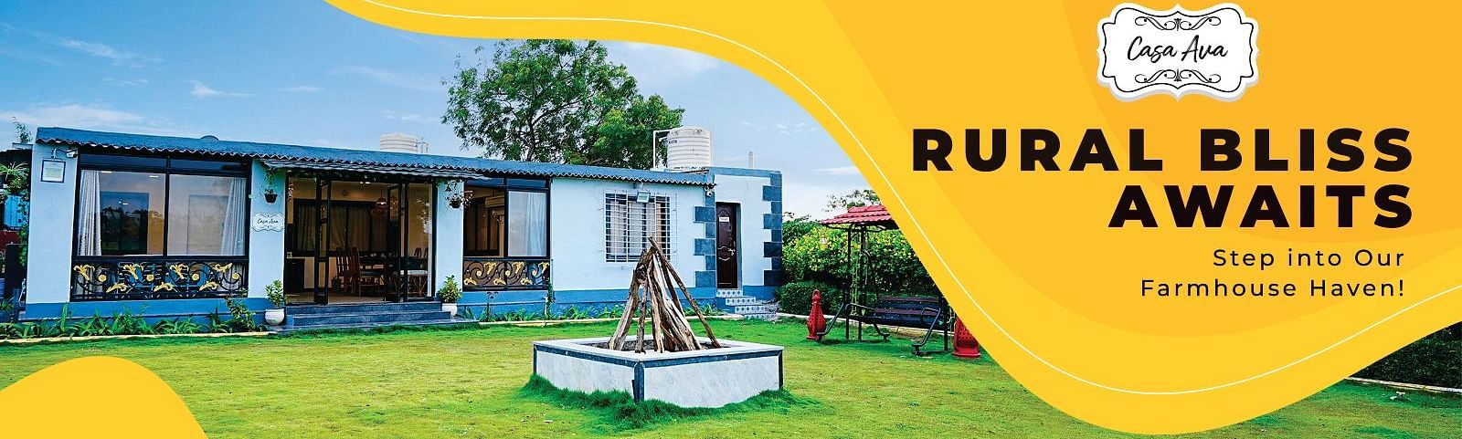 Modern Resort Surrounded by Lush Greenery with Central Fountain and Promotional Banner | Diamond Parks, Pune 