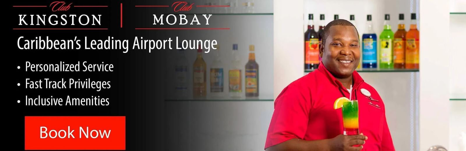 A vibrant hotel banner featuring a cheerful host and the Kingston Monday dining experience.
