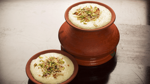 Kheer topped with pistachios