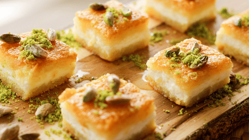 a turkish dessert topped with pistachios