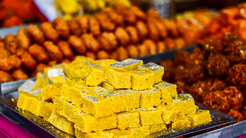 Variety of colourful sweets on display