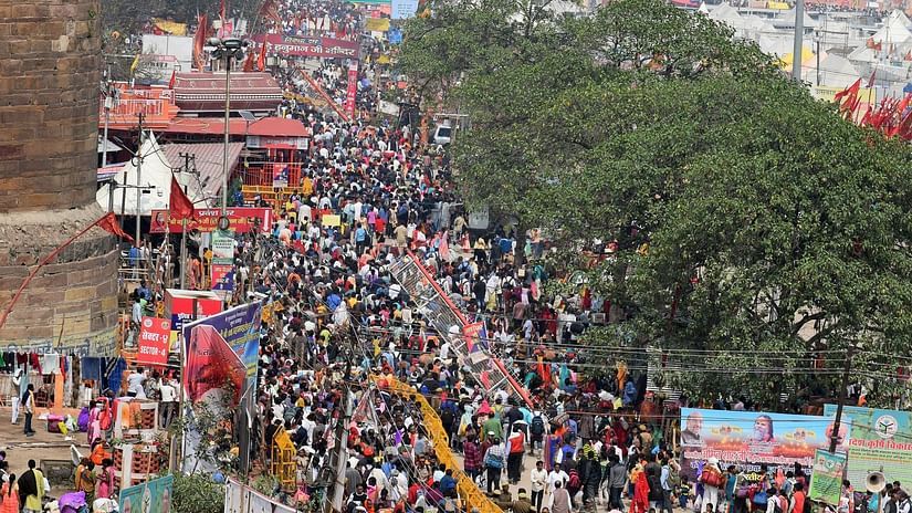 A large gathering at the Kumbh Mela in Prayagraj