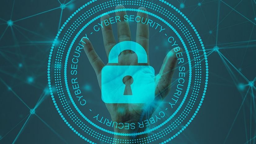 A lock surrounded by a frame that says cybersecurity