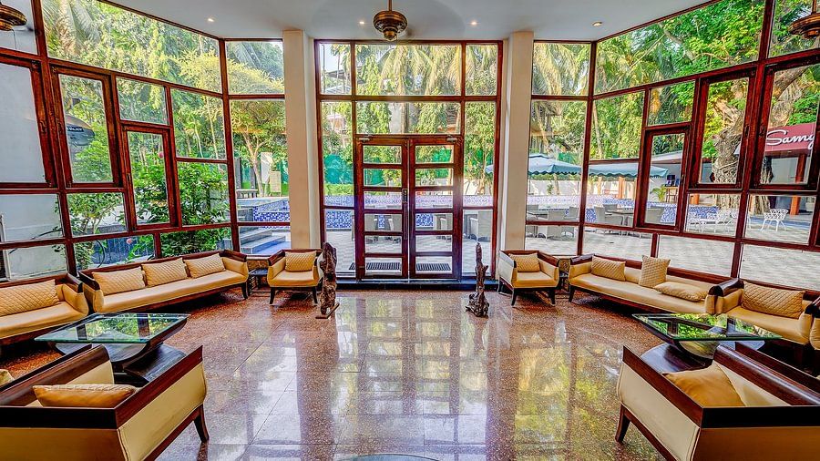 Seating arrangement inside the hotel reception at Silver Sand Sentinel, Port Blair