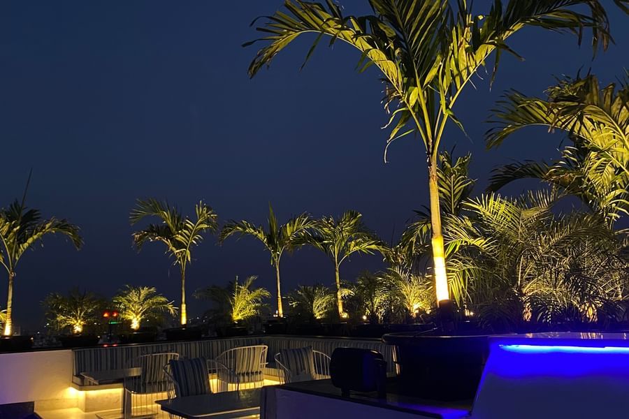 Night view of ta BLU Rooftop Bar at Clarks Amer, Jaipur
