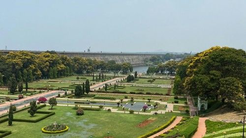 An overview of the Brindhavan Gardens in KRS with blue sky in the background
