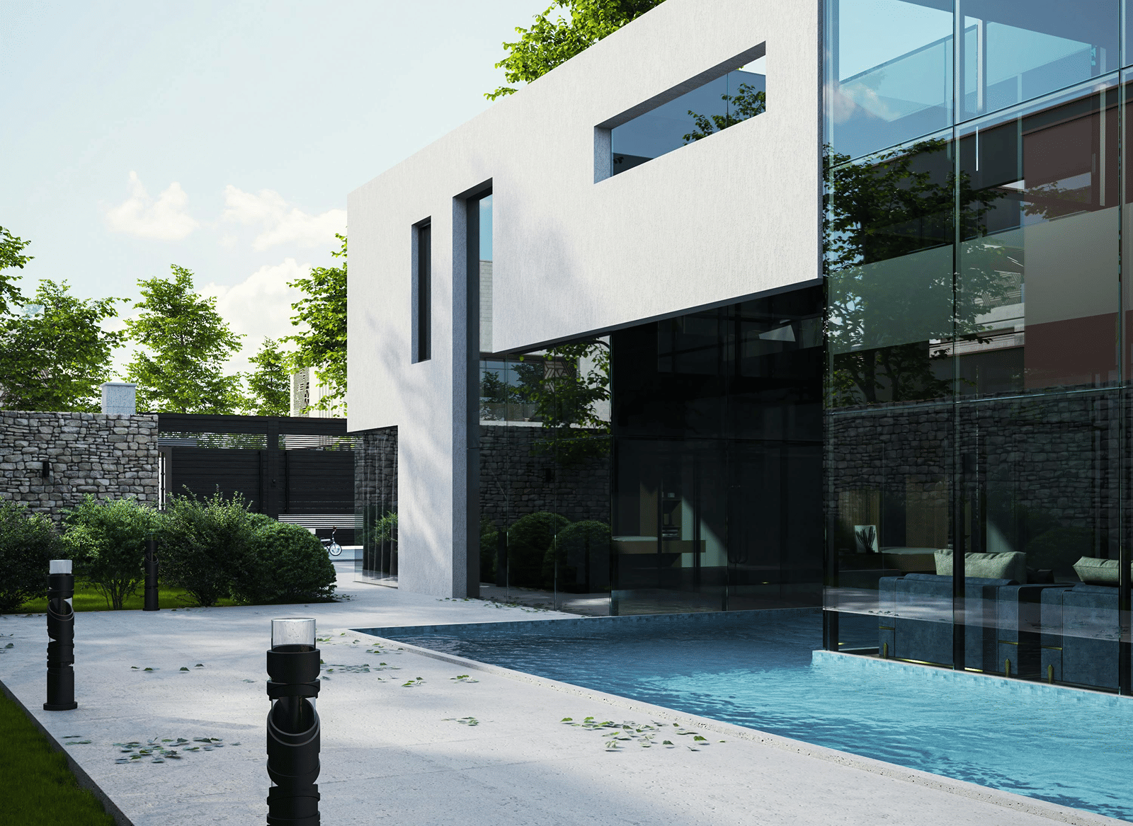 Contemporary apartment building with a sleek outdoor pool.