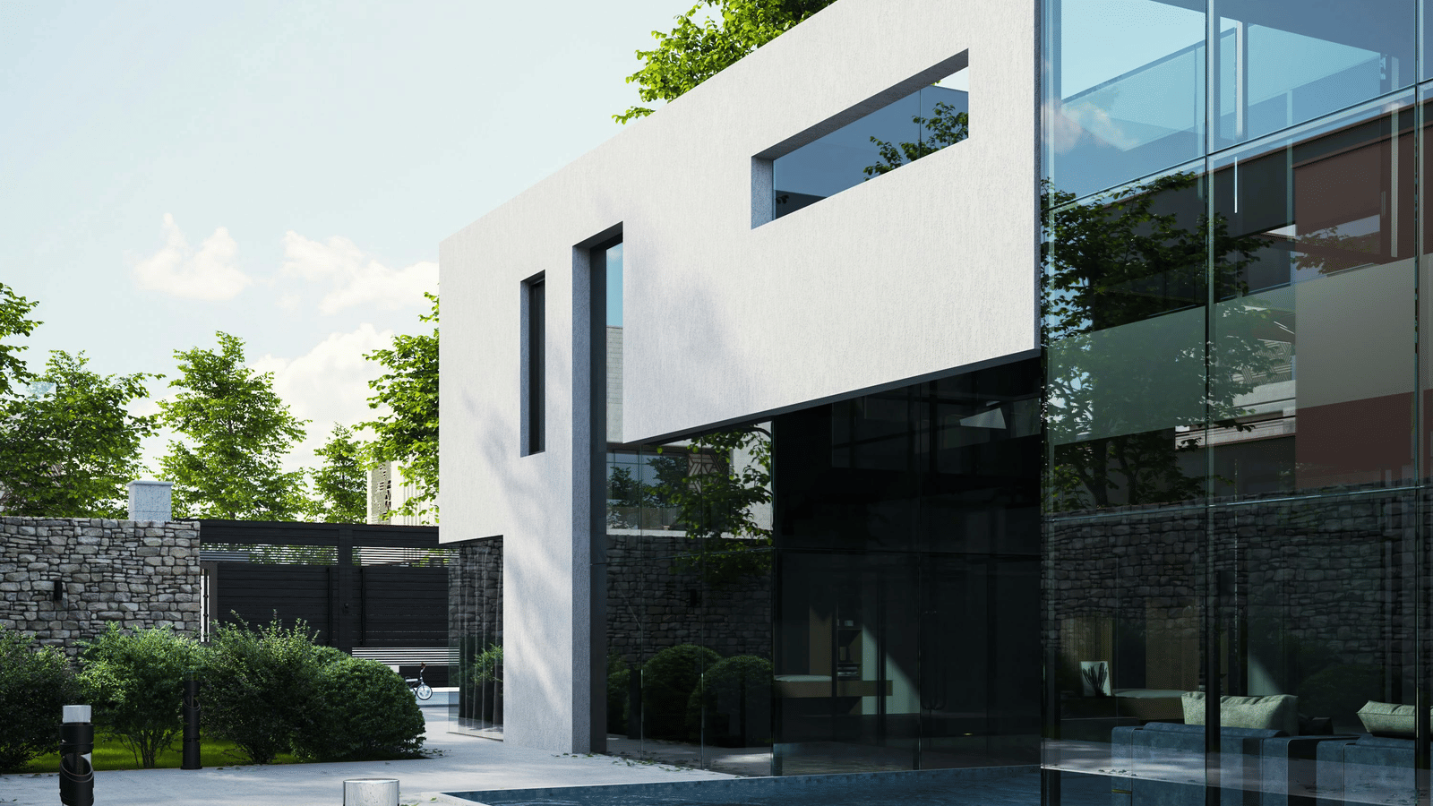 Contemporary apartment building with a sleek outdoor pool.