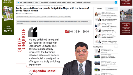 A PR post by BW hotelier showcasing Lords Hotels & Resorts expansion to Nepal.
