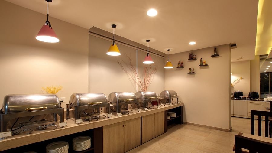 Buffet spread in the restaurant at Starlit Suites, Bangalore