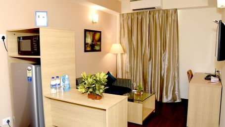 Overview of the living room in one of the rooms - Starlit Suites, Neemrana
