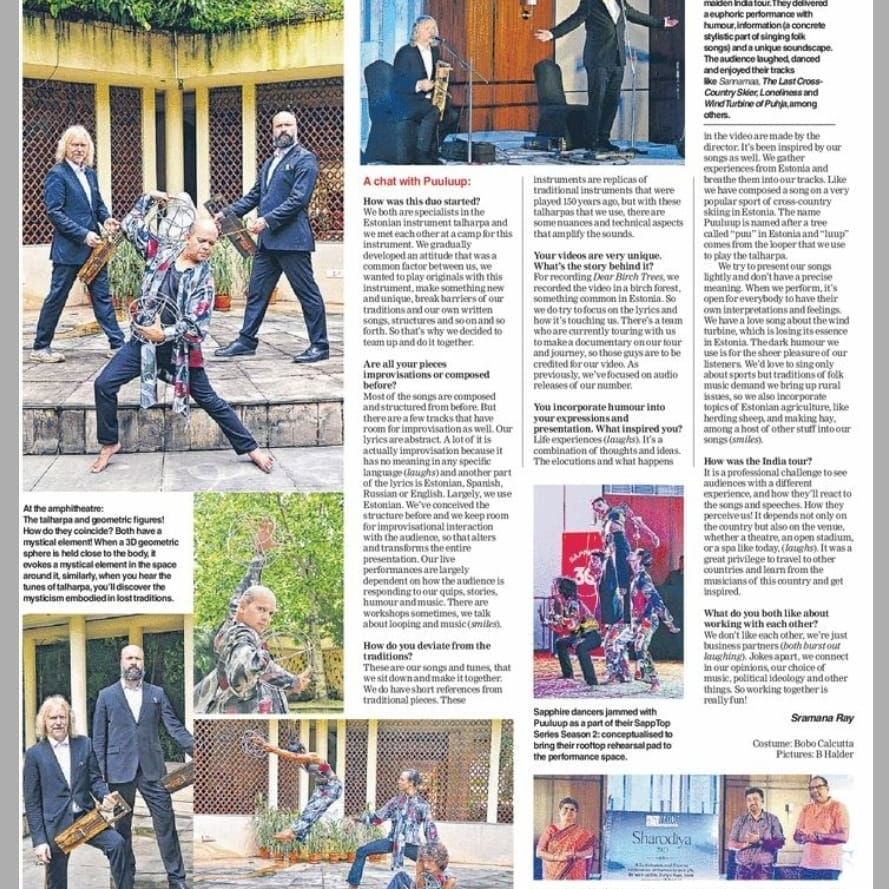 A newspaper clipping from The Telegraph highlighting Estonian band hosted in Vedic Village Spa Resort under dance section.