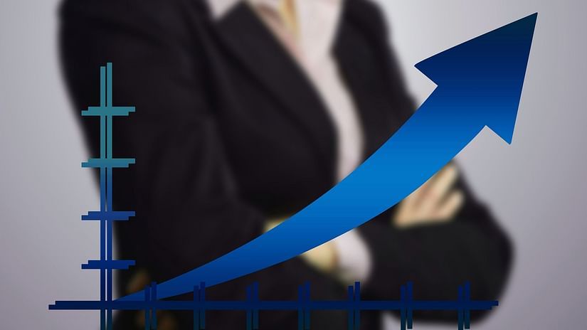 Symbol of progress shown via hike in graph