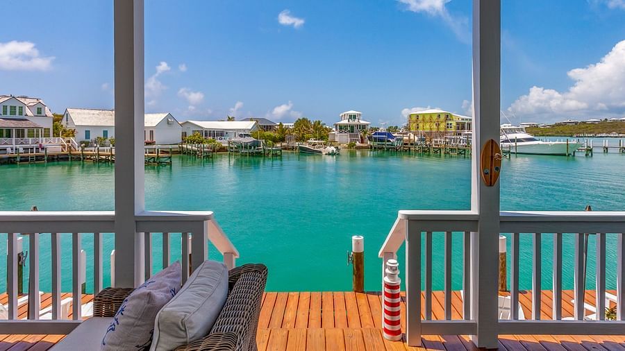 sea view from the dock with a chair at Abaco Inn.