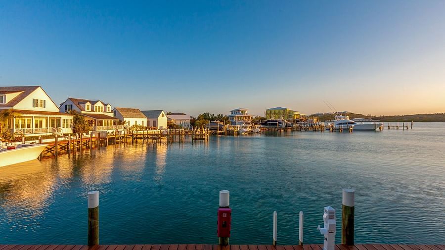 Wooden dock with the sea view at Abaco Inn.