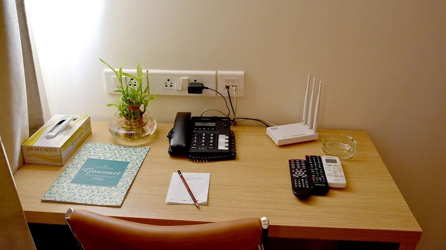 An overview of the study table inside premium studio - Starlit Suites, Neemrana