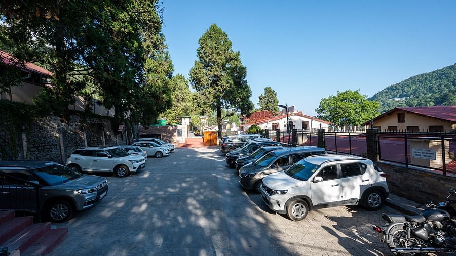 Cars parked in the parking area at The Pavilion, Nainital
