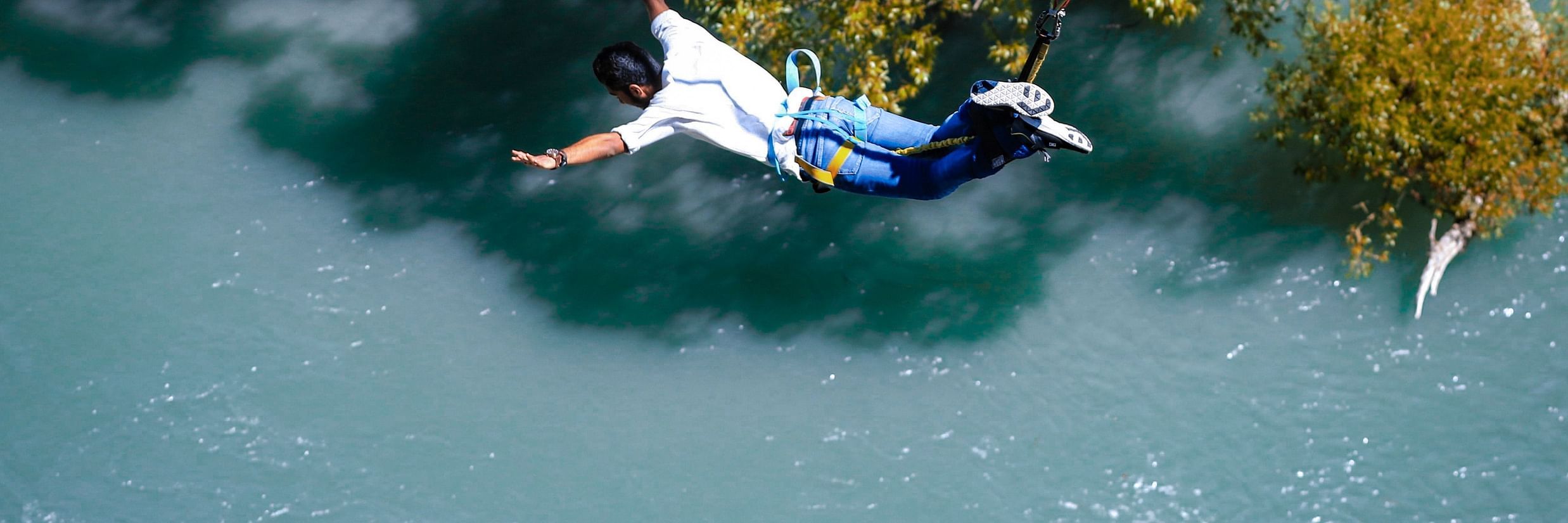 A person bungee jumping @ Lamrin Boutique Cottages, Rishikesh