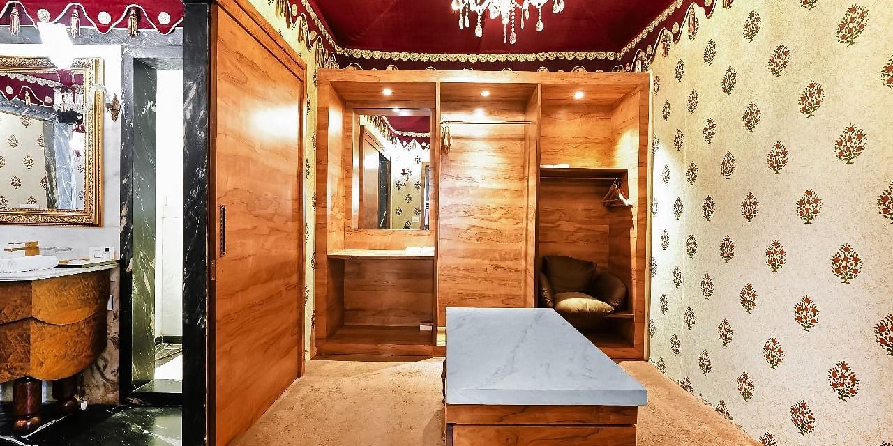Modern bathroom with wooden accents and premium fittings at Rajasthali Resort & Spa Jaipur.