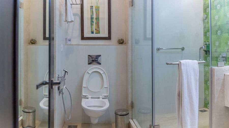 Washroom of the Premier Room Bathroom at Kyriad Prestige Calangute, Goa