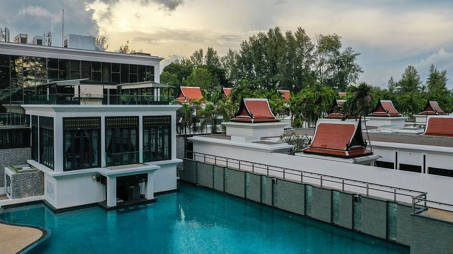 an image of the swimming pool on an evening taken from a higher level - Maikhao Dream Villa Resort & Spa, Phuket