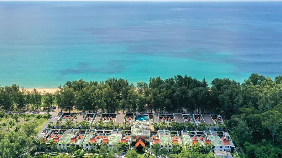 aerial image of the resort with vast blue sea stretching endlessly to the horizon