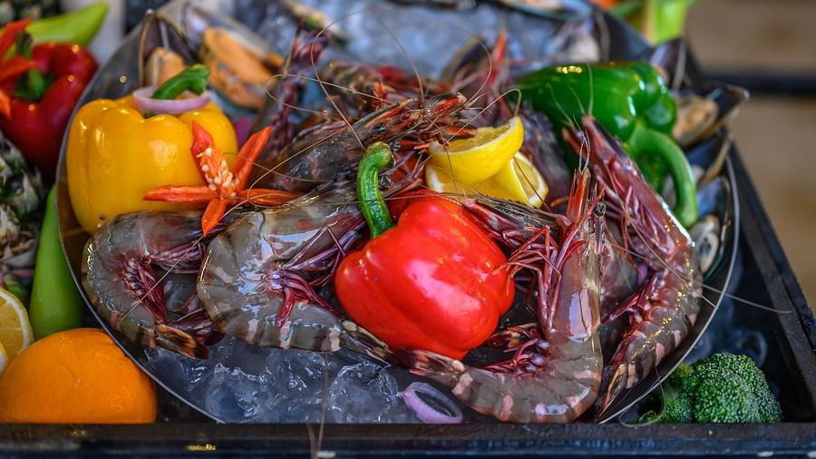 An exotic seafood platter with capsicum served at Maikhao dream villa resort and spa, Phuket