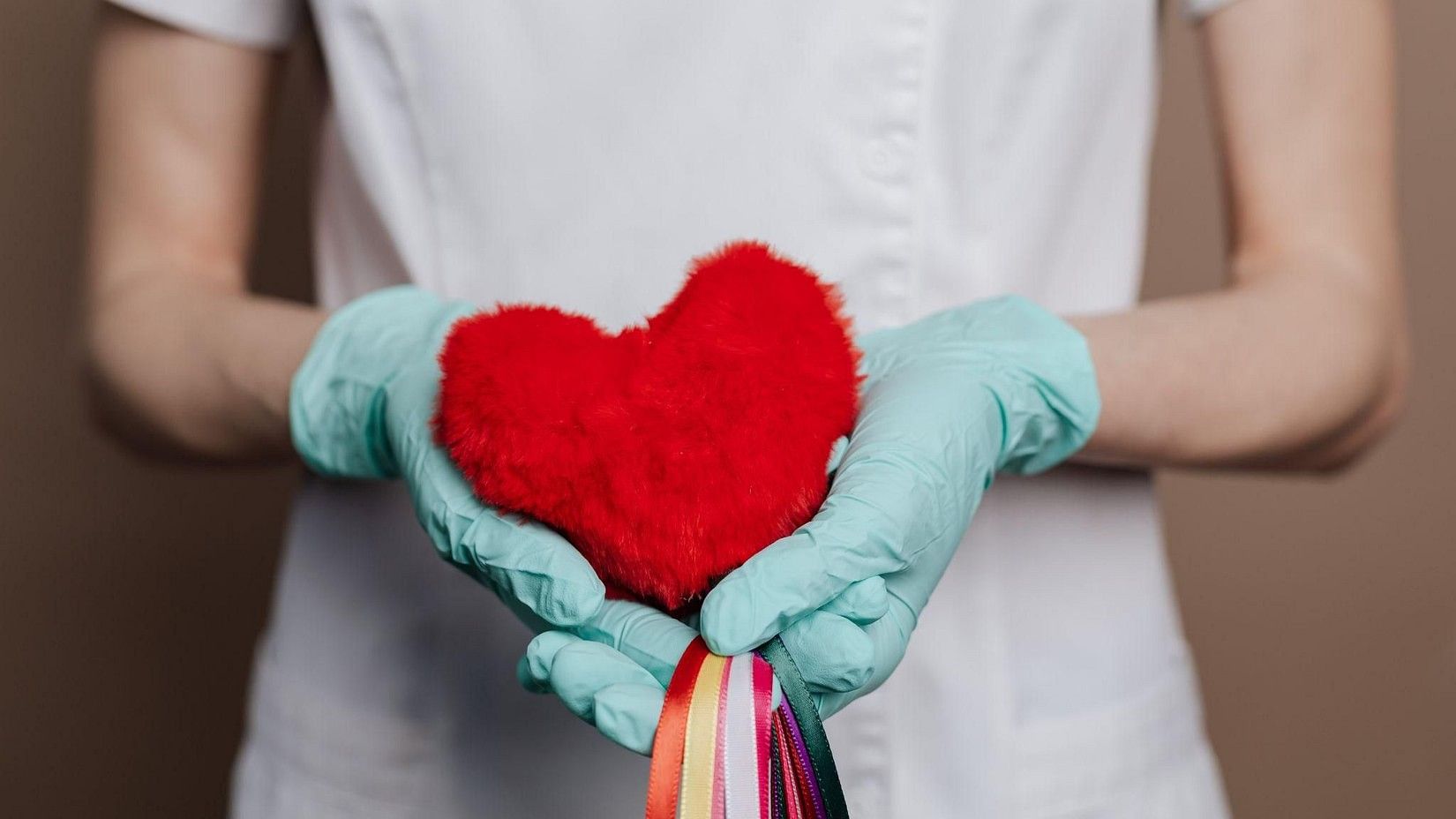 A doctor holding a soft toy of a heart