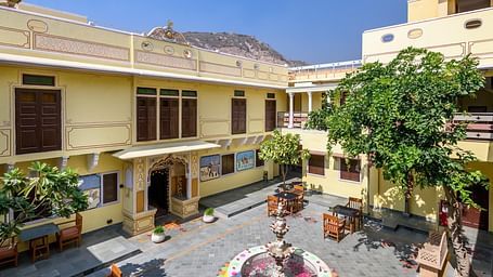 A facade image of Karma Haveli