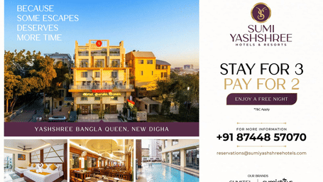 Enjoy an extended getaway at Yashshree Bangla Queen, New Digha, stay for 3 nights while paying for just 2, and make the most of your time in comfort and tranquillity.