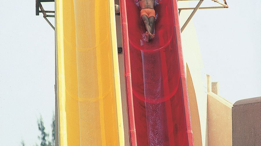 Water Kingdom - view of 2 water slides at our amusement park
