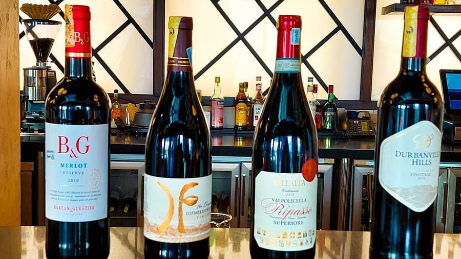 Wine bottles served at the bar counter