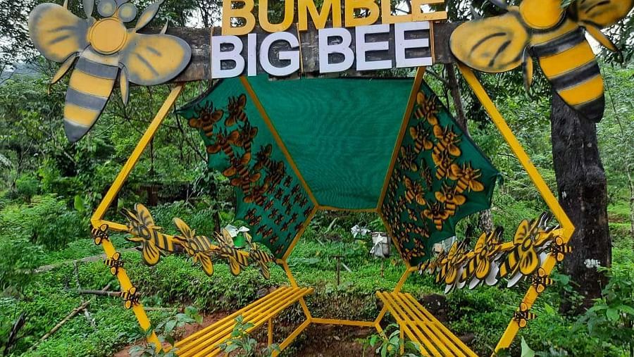 entrance to the honey bee farm called bumble big bee - Holistic Stay Eco Resort, Kannur