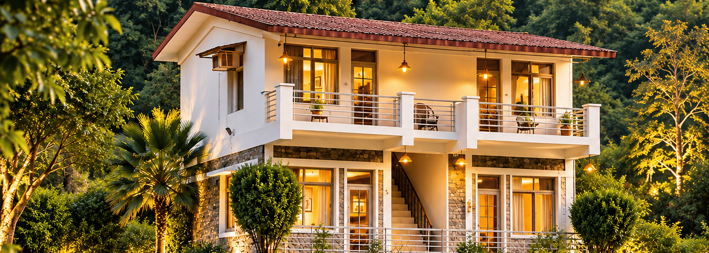Facade of Mohan Chetti by eastlynn experiences surrounded by lush green hills.