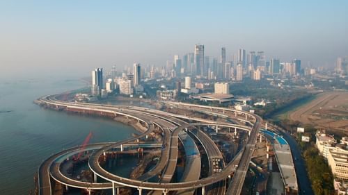 An aerial shot of mumbai coastal road project