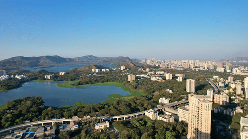 An aerial shot of Mumbai metro
