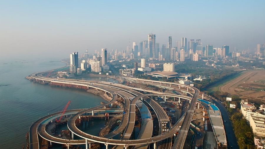 An aerial shot of mumbai coastal road project