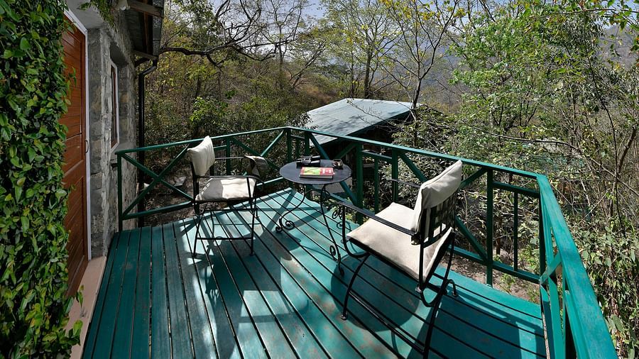 balcony with chairs and table 
