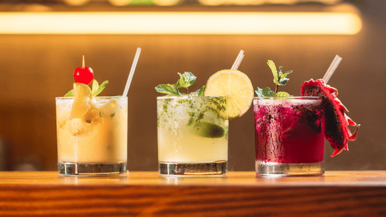 three alcoholic drinks kept side by side