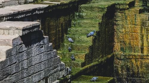 an image of a deep well with steps to walk on it