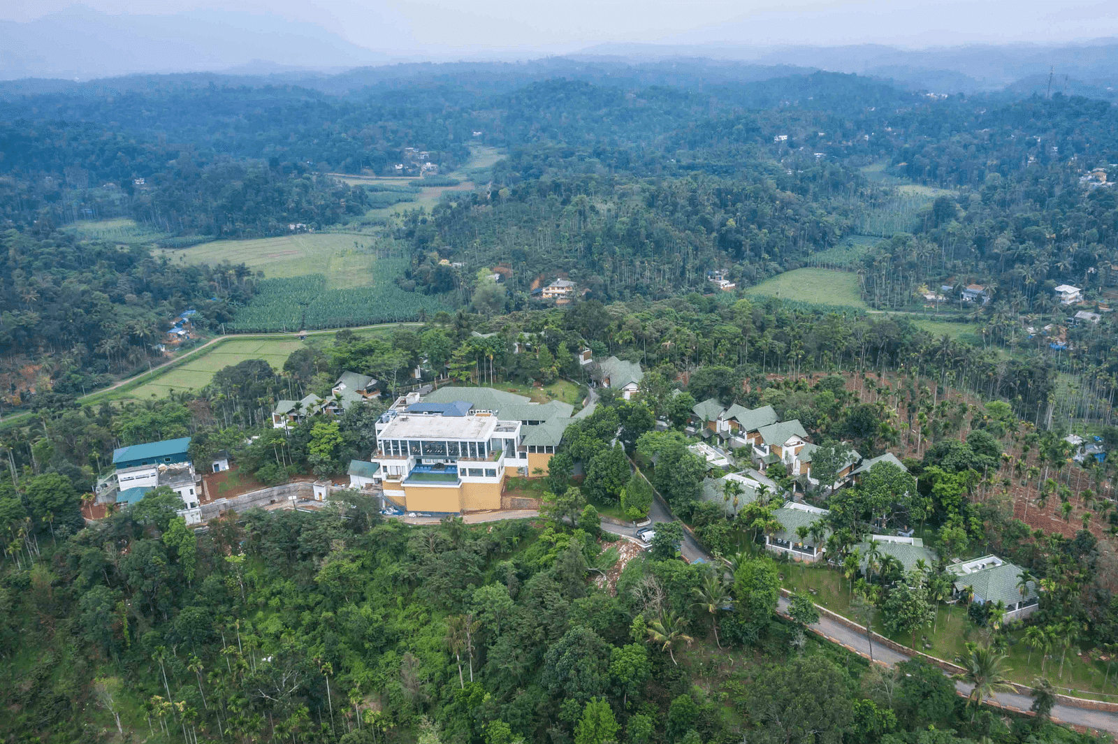 Drone shot of the hotel | Great Trails Wayanad by  GRT hotels.