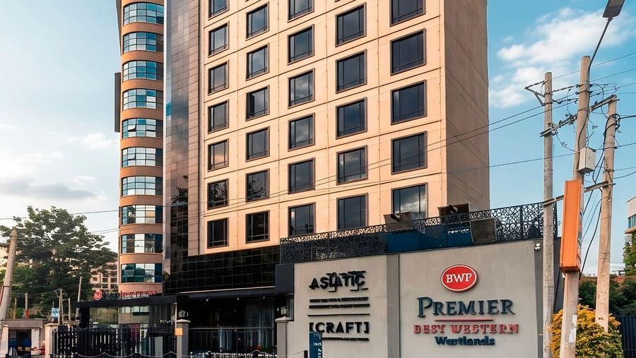 Exterior view of Best Western Premier Westlands hotel, a modern multi-story building with a prominent sign, located in Nairobi