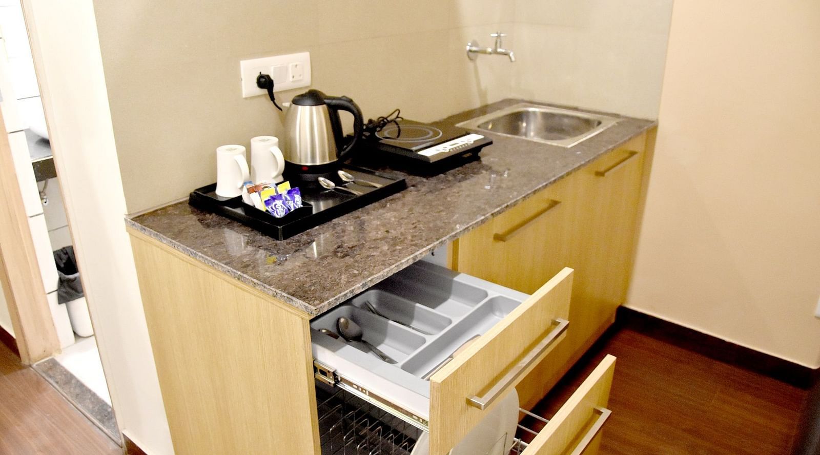 Kitchenette view inside the deluxe suite - Starlit Suites, Neemrana