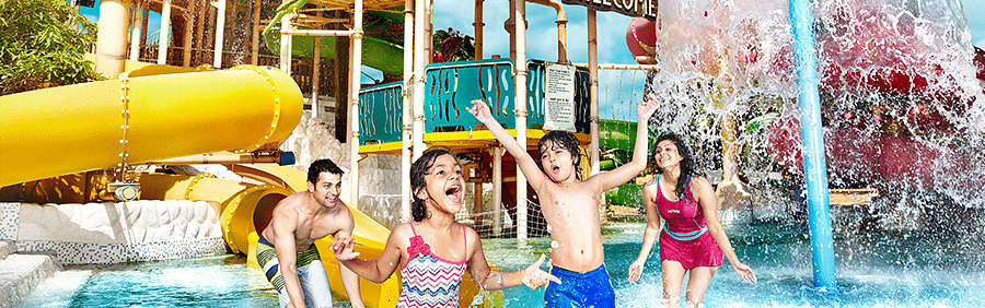a family in one of the rides at Water Kingdom