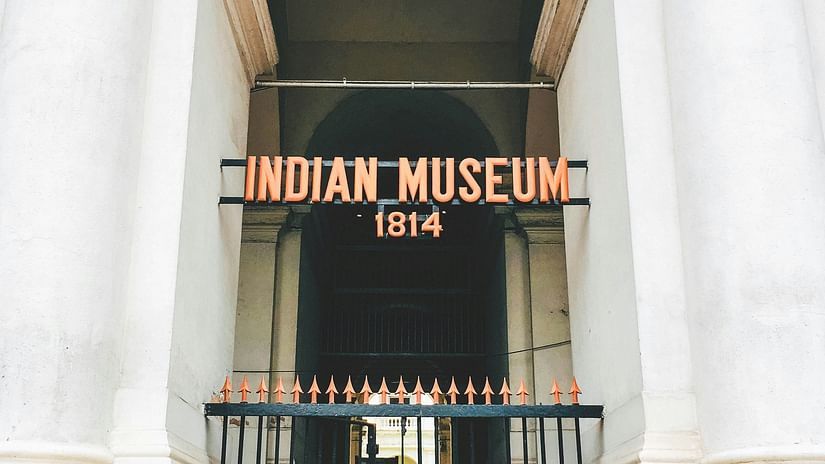 facade image of the Indian Museum in Kolkata with the signage reading Indian Museum