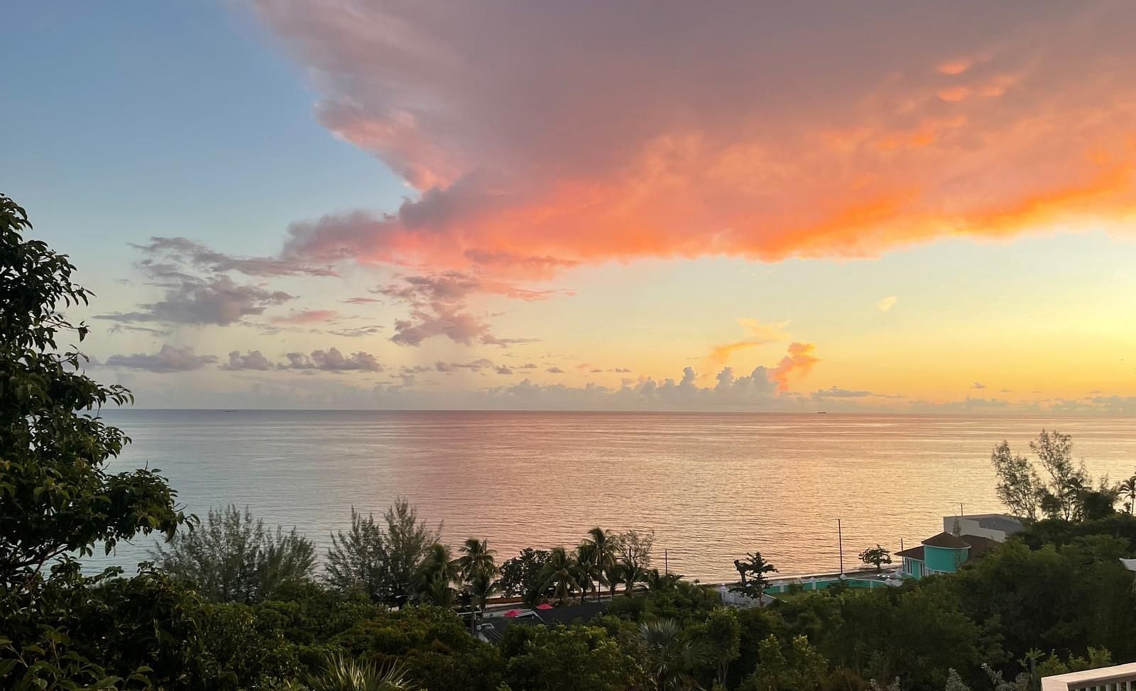 Vibrant sunset with trees overlooking the ocean | A Stone's Throw Away