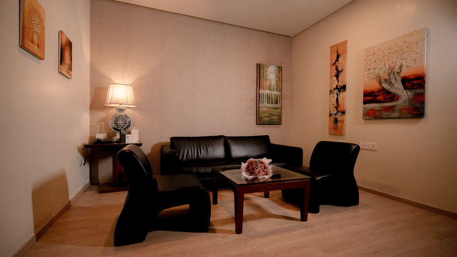 Hotel living area with sofa set, coffee table, and decorative artwork - Narayani Heights Hotel & Resorts