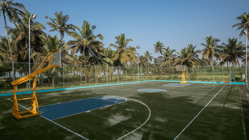 A view of the Basketball Court  with coconut trees covering the sides - Kenilworth Resort and Spa, goa